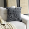 Dunkelgrauer Plüsch-Kissenbezug mit 3D-Blatt-Jacquard-Muster auf weißem Stoffsofa - 45x45cm (Nur Kissenbezug) / Spacegrau