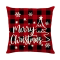 Rood en zwart geruite kerstkussenhoes met Merry Christmas boomprint op wit vlak - Merry Christmas Ruit Stijl (JYM483-2)