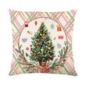 Funda de cojín navideña con estampado de árbol y rayas diagonales en rosa y verde - 45x45CM (Sin Relleno) / Patrón de Árbol de Navidad (JYM484-4)