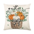 Autumn harvest pumpkin pillow cover with gather text and watercolor pumpkin basket print - 45x45cm / JYM453-1 (Gather Style)