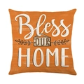Orange Harvest Pumpkin Pillow Case with Bless Our Home print and linen texture finish - 45x45cm / JYM453-2 (Bless Our Home Style)