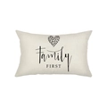 Minimalist beige polyester pillowcase featuring Family First text and green leaf heart design - Family First Style