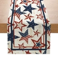 Vintage Independence Day table runner with American flag stars on rustic linen fabric - Vintage Pentagram Design (ZQ24-2)