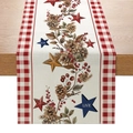 Independence Day table runner with red plaid trim and patriotic star motifs - Berries and Stars Design (ZQ24-3)
