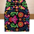 Mexican festive table runner with colorful floral embroidery pattern on black fabric - Black Base Colorful Folk Flower Pattern (ZQ23-1)