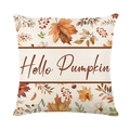 Autumn maple leaf pillowcase with Hello Pumpkin print on natural fabric texture - 45*45cm (Insert Not Included) / Hello Pumpkin Beige