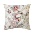 Golden flower cushion cover with pink pearls and butterflies on cream background - 45x45cm / Pink Pearl Floral Metal Vine Style (CR029-6)