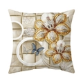 Golden flower pillow cover with 3D floral pattern and blue butterfly on beige background - 45x45cm / Gold Metallic Floral Blue Butterfly Style (CR029-7)