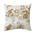 Luxury 3D floral pillow cover with golden swan and pearl printed pattern decor - 45x45cm / Shell Texture Floral Gold Butterfly Swan Style (CR029-8)