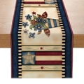 Independence Day table runner with floral star and stripe print in rustic linen style - Country Floral Bucket Design (ZQ24-7)