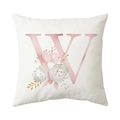 Modern white square pillowcase featuring a pink letter W with watercolor floral accents - Style W