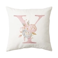 Square white pillowcase with floral pink letter Y print for modern home sofa decor - Style Y