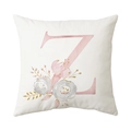 Square white pillowcase with floral pink letter Z design and elegant rose patterns - Style Z