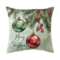 Christmas pillowcase with watercolor pine branches and red berries on a textured white fabric - Merry Christmas Hanging Style(CR034-9)