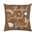 Brauner Erntedankfest-Kissenbezug mit Thankful-Schriftzug und Kürbis-Motiv-Druck - Thankful Grateful Blessed (JYM457-3)