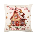 Weihnachtskissenbezug mit Lebkuchenhaus-Druck auf Polyester für das Sofa im Wohnzimmer - 45x45 cm / Lebkuchenhaus Bäckerei Stil (JYM503-3)