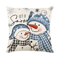 Blauwe kerstkussenhoes met sneeuwpoppen en Let It Snow print voor huisdecoratie - Sneeuwpop Illustratie (JYM494-1)