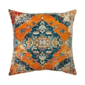 Bohemian retro square throw pillow cover with vibrant orange and blue ethnic patterns - 45x45cm / Exotic Orange Blue Floral (CR039-4)