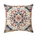 Bohemian style square pillow case with vintage floral pattern in orange and blue - 45x45cm / Beige Base Orange Blue Mandala (CR039-5)