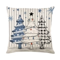 Blauwe kerstkussenhoes met artistieke kerstbomen en buffalo ruitpatroon decoratie - Kerstboom Collectie (JYM494-2)