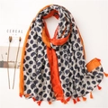Sciarpa bohémien in cotone e lino da donna con pois neri e nappe color arancione - Stile a Pois Arancione Grigio (SL2008-007) / 180cm x 90cm