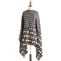 Black and white geometric pattern cashmere shawl scarf with frayed edges for women - Black Rice Style (SL2011-023 Black Rice)