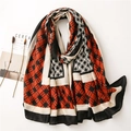 Modischer Schal mit Leinen-Haptik und geometrischem Patchwork-Muster für Damen - Karamell Farblock Geometrisch (SL2008-022)