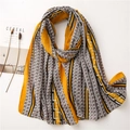 Elegant yellow and black geometric letter print scarf with lightweight silk texture - Yellow