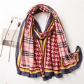 Weicher Baumwoll-Leinen Schal mit Hahnentritt-Muster und buntem geometrischem Print - Rot (SL2009-025)