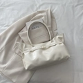 Minimalist creamy white faux leather tote bag with gold buckle for women - White