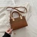 Brown patchwork crossbody bag with leopard print suede and woven top handle - Leopard Brown