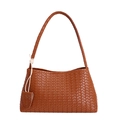 Deep brown woven leather shoulder bag with intricate diamond texture for women - Brown