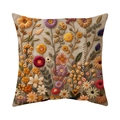 Bohemian floral pillow case with vintage embroidery print on linen textured fabric - Sunflower Pastoral Pattern (CR040-2)
