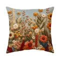Bohemian floral pillow cover with embroidered orange flowers and wheat on white background - Orange Red Floral Pattern (CR040-4)