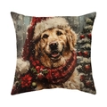 Funda de cojín navideña de Golden Retriever en felpa suave con estampado de pintura al óleo - Golden Retriever con Bufanda (CR041-2)
