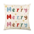 Weiße Weihnachtskissenhülle mit buntem Merry-Aufdruck und goldenen Schneeflocken - Buntes Merry Schriftzug (JYM504-2)