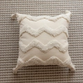 Beige Boho Kissenbezug mit Tufting-Stickerei, Chevron-Muster und Quasten am Rand - 3D Getuftete Wellen (Nur Bezug) / 45*45cm (Ohne Kern)