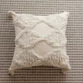 Böhmischer Kissenbezug in Creme mit getufteten Rautenmustern und Eckquasten-Dekor - 3D Getuftetes Fischschuppen (Nur Bezug) / 45*45cm (Ohne Kern)