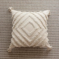 Bohemian cream white throw pillow case with tufted diamond patterns and corner tassels - Rhombus Tufted Stripes (Cover Only) / 45*45cm (No Core)
