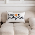 Fodera per cuscino rettangolare crema con scritta hello pumpkin e ricamo di zucca arancione - Lombare (Senza Interno) / Hello Pumpkin