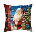 Weihnachts-Kissenbezug mit Weihnachtsmann-Motiv und Geschenken auf weichem Plüschstoff - 45x45cm / Weihnachts-Innenfenster-Szene