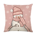 Kissenbezug aus Leinen mit Schneemann-Muster und rosa Schneeflocken-Design - Rosa Hintergrund Schneemann Muster (JYM511-1)