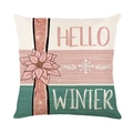 Weihnachts-Kissenbezug aus Leinen mit rosa Weihnachtsstern und Hello Winter Print - Beige Hello Winter Blumen Schneeflocke (JYM511-3)