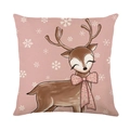 Weihnachts-Kissenbezug aus Leinen mit Rentier-Motiv und rosa Schneeflocken-Muster - Rosa Cartoon Rentier Schneeflocke (JYM511-4)