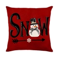 Funda de cojín roja navideña con estampado SNOW y muñeco de nieve para sofá de casa - Estilo Muñeco de Nieve y Letras (JYM514-3)