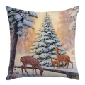 Christmas pillowcase featuring oil painting forest and deer on linen texture fabric - 45x45cm / Winter Forest Reindeer (JYM482-1)