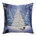 Christmas pillowcase with illuminated white tree and winter forest animal print - 45x45cm / Luminous Christmas Tree with Animals (JYM482-2)