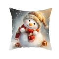 Kerst kussensloop met schattige sneeuwpop met rode sjaal en geschenkdozen op witte achtergrond - Sneeuwpop Met Rode Sjaal En Gouden Hoed Stijl (CR024-5)
