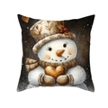 Christmas snowman pillow cover with vintage hat and golden heart print on white background - Snowman With Top Hat Holding Gold Heart Style (CR024-9)