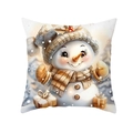 Square Christmas pillow case featuring a cute snowman with gift box and winter scenery - Snowman With Yellow Scarf And Gift Box Style (CR024-3)